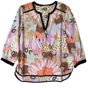 Gibson Latimer Shirt Womens Small‎ Colorful Maximalist Paisley Floral V Neck